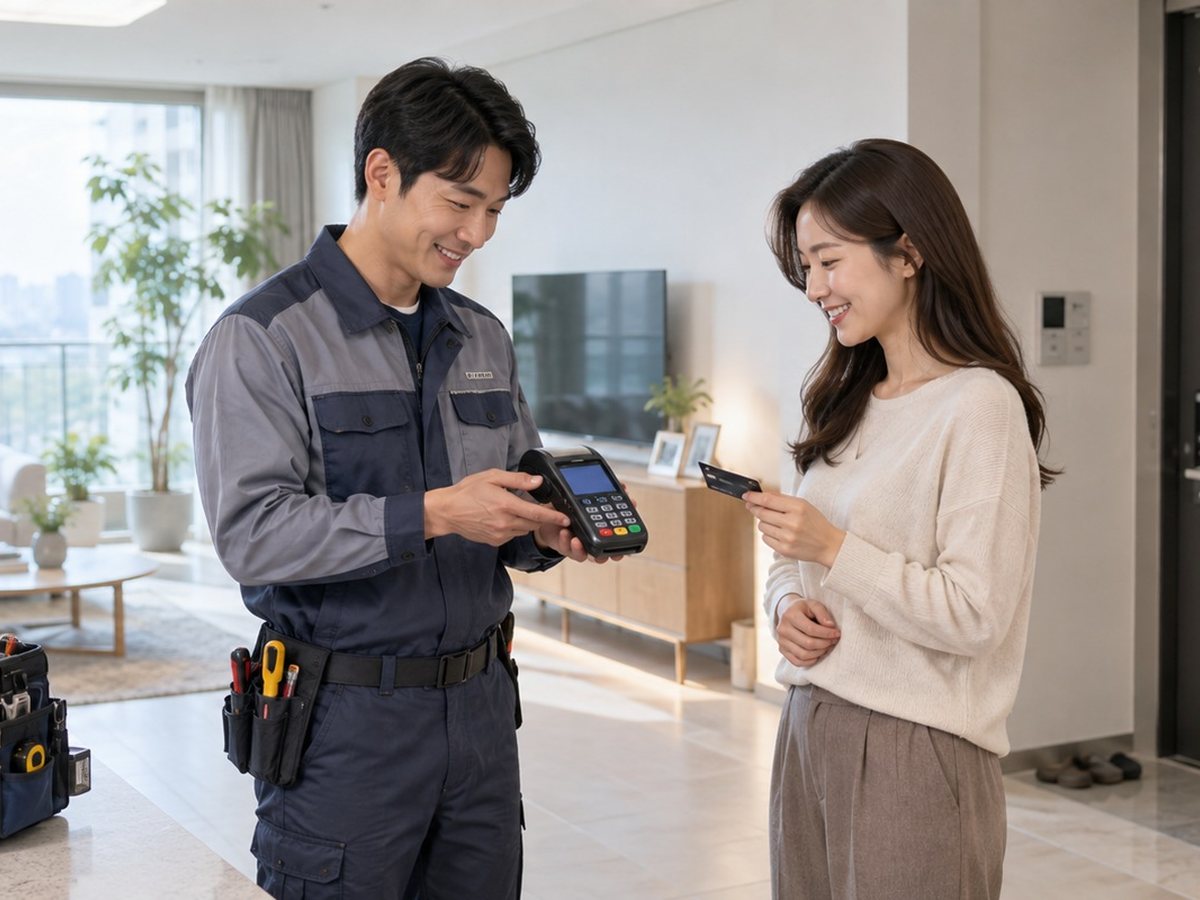PG신청 · 설치 기사가 매장에서 단말기를 설치하고 설명하는 장면(연출 사진)